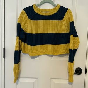 Forever 21 Blue/Yellow Knit Crop Top Sweater